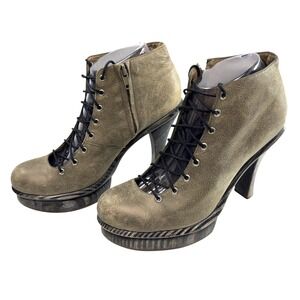 Calleen Cordero Lace Up‎ Wood Platform Heel Ankle Booties Women's Size 7.5 Gray